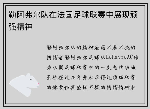 勒阿弗尔队在法国足球联赛中展现顽强精神