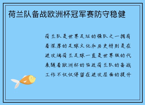 荷兰队备战欧洲杯冠军赛防守稳健