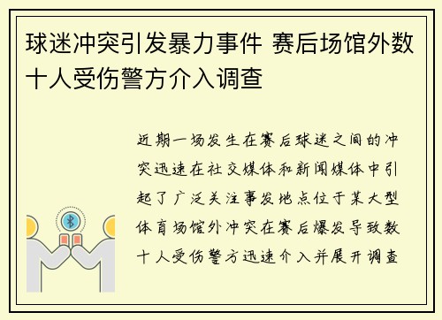 球迷冲突引发暴力事件 赛后场馆外数十人受伤警方介入调查